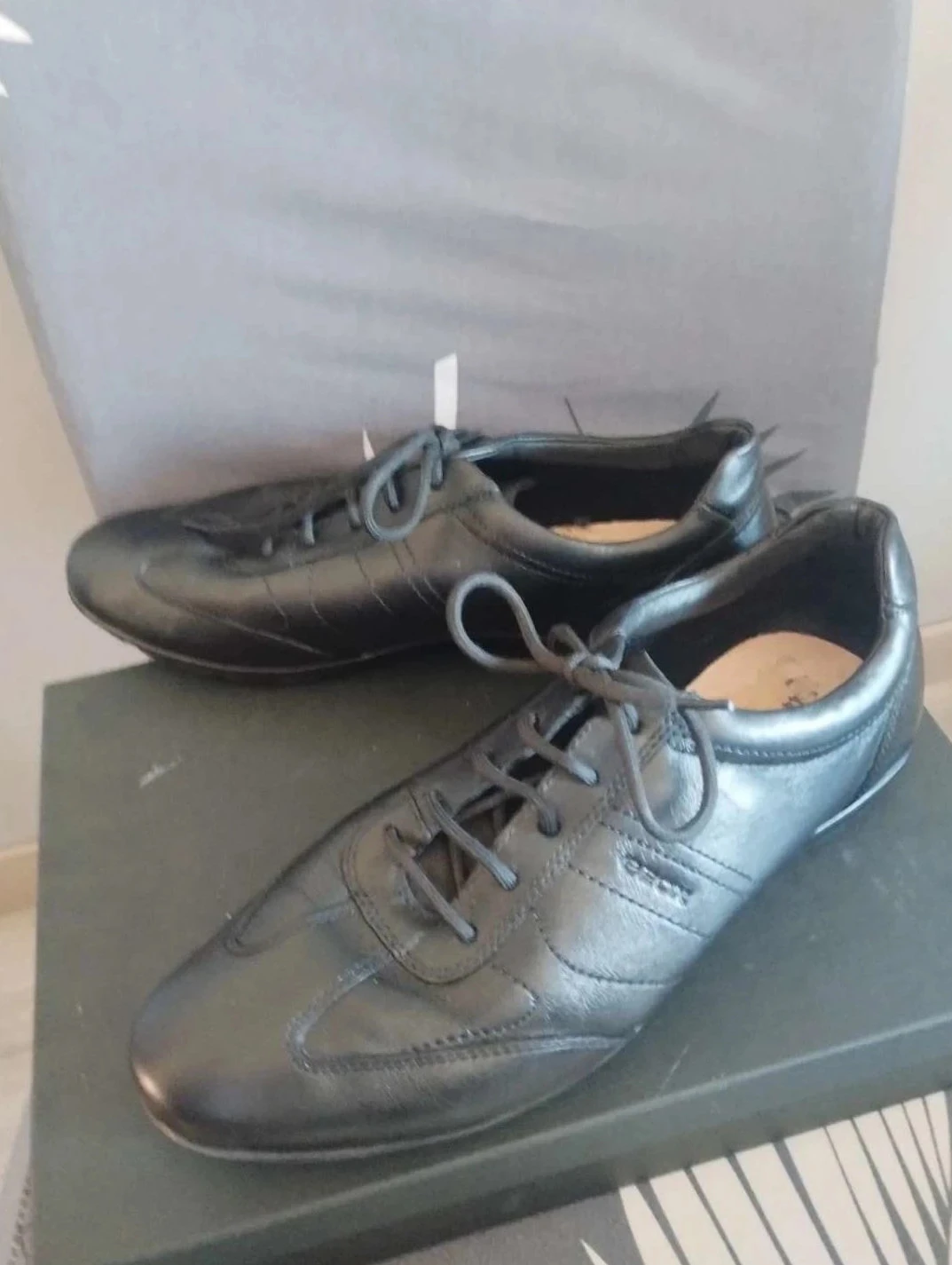 Tênis preto masculino com cadarço em couro, Geox, P44 em ótimo estado – photo 10